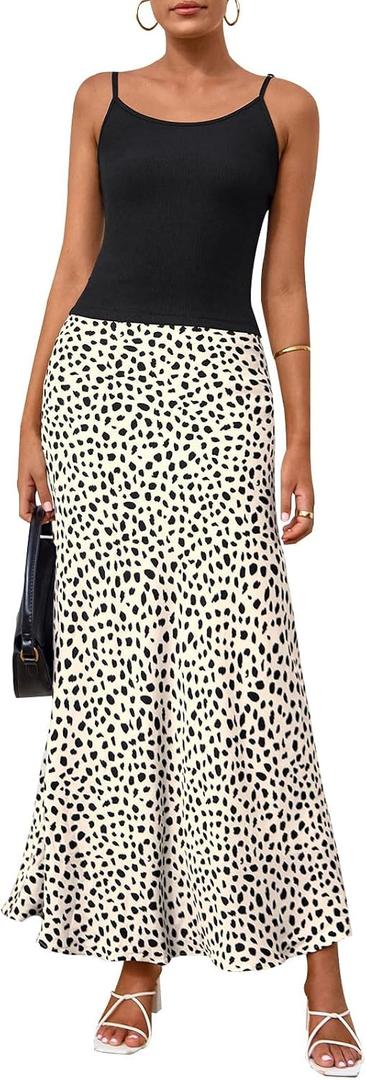 PRETTYGARDEN Spaghetti Strap Tank Top Summer Sets Women 2 Piece Outfits Floral Maxi Skirts for Women Trendy Beach Vacation (Black, XXL)