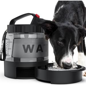 lesotc Portable Dog Water Bottle, 56oz Large Travel Water Bowl Dispenser for Dogs Camping Beach Walking Essentials, Big Pet Bottles Hiking Traveling Park Car Trips Accessories for On The Go, BPA Free (Black)
