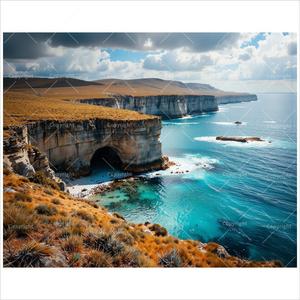 TAOPAOLAB Seascape Paint by Numbers Kit for Adults - DIY Coastal Cliffs and Ocean Cave Painting on Canvas 16x20In, Framed Acrylic Paint Set, Suitable for Beginners, Beach Art for Home or Gifts