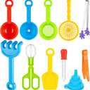 11 Pieces Sensory Bin Filler, Fine Motor Skills Handy Toys Set with 5 Scoops, Tweezers, Mini Silicone Tong, Scissors Clip, Dropper, Beach Shovels, Funnel, Sensory Bin Accessories Tools