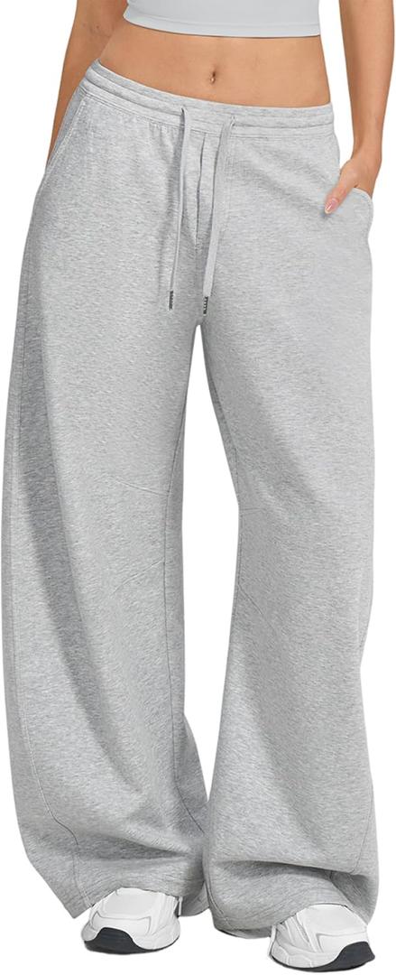 MOOSLOVER Women Barrel Sweatpants Baggy Wide Leg Pants Elastic Waisted Drawstring Lounge Sweat Pants with Pockets (Gray)