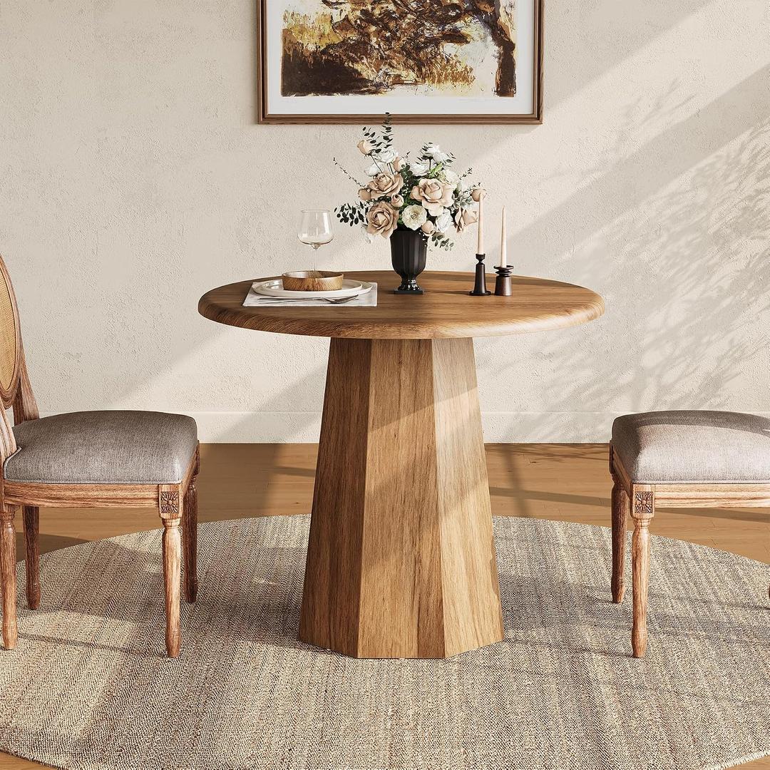 LITTLE TREE 31.5" Round Dining Table for 4, Wood Kitchen Table for Dining Room, Small Dinner Table with Wooden Tabletop and Octagonal Base for Apartments, Office & Restaurants, Deep Brown (Oak Brown), 30.71" D x 62.99" W x 35.43" H