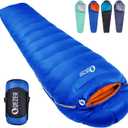 QEZER Down Mummy Sleeping Bag for Adults, 32°F to 10°F Lightweight Compact for Camping Backpacking Hiking, 4 Season Outdoor Sleeping Bag with 600 Fill Power Down