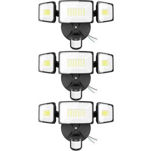 Onforu 3 Pack 75W Motion Sensor Outdoor Lights, 7000lm Dusk to Dawn Flood Light, LED Security Light with 3 Head, IP65 Waterproof Exterior Floodlight, 6500k Wall Light for Entryway Stairs Yard Garage