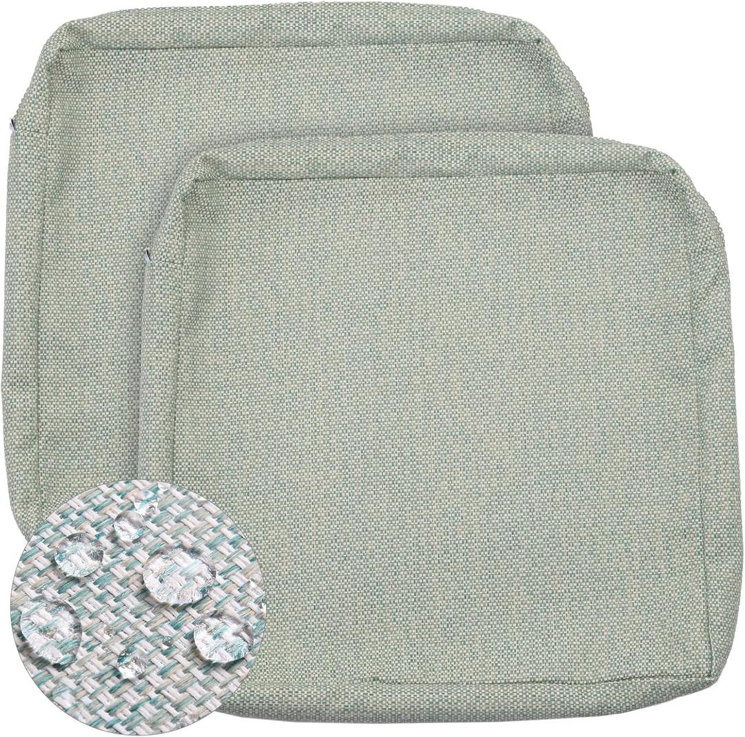 GUEGLSA Replacement Outdoor Cushion Covers 24x22x4 inch, Waterproof Patio Seat Cushion Slipcovers, Chair Cushion Slip Cover, Set of 2, Cream Turquoise