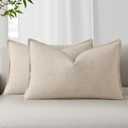 DecorUhome Summer Decorative Linen Throw Pillow Covers 12x20 Inch Set of 2 Natural Beige Lumbar Pillow Covers with Flange Edges Soft Farmhouse Boho Accent Pillow Cases for Couch Bed Living Room