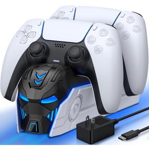PS5 Controller Charger Station for PlayStation 5 Dualsense Controllers: Fast Dual Controller Stand Charger Dock-LED PS5 Charging Station Accessories for PlayStation 5 Storage Kit with AC Adapter