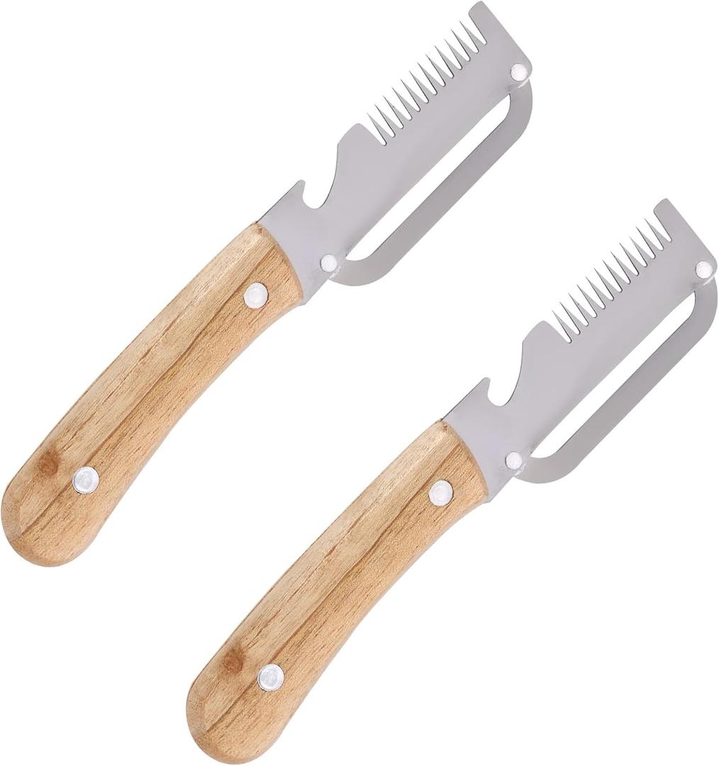 2pcs Multifunctional Stainless Steel Vegetable Peeler Knife with Wooden Handle, Handheld Zero Flex Scallion Shredder & Bottle Opener 3-in-1 Kitchen Gadget for Fruit Potato Pumpkin Papaya Welsh Onion