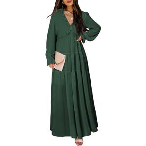 BLENCOT Womens Casual Boho Floral Printed V Neck Long Sleeve Long Maxi Dress Spring Summer Dresses (Green, L)