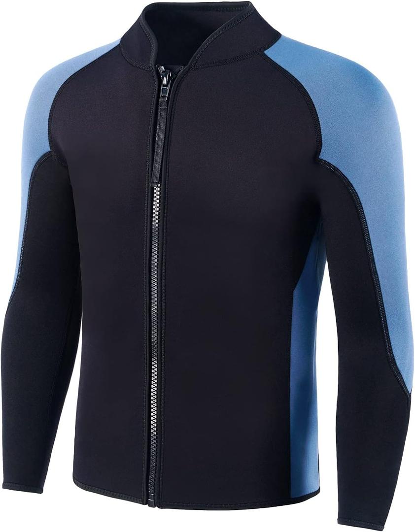 Wetsuit Top Men,2mm Mens Wetsuit Top 3mm Long Sleeve Wetsuit Jacket Men Front Zip Warm Wets Suit Jackets for Men Stretch Mens Wetsuit Top M