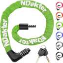 NDakter Upgrade Bike Chain Lock with 4 Digit Combination and 2 Keys, 3.2/4.28 Ft Heavy Duty Anti-Theft Bicycle Lock, 2 Ways to Unlock High Security Scooter Locks for Ebike, Escooter, Door (4.28 Feet Long, 6 mm Thick, Green)