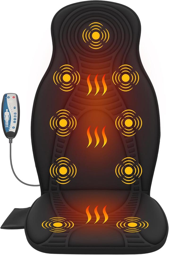 Beleduc Back Massager for Chair with Heat, Massage Chair Pad for Pain Relief, Massage Seat Cushion with 9 Vibration Motors, 3 Heating Areas, 30/ 60/ 90 Minute Timer, Home Office Relaxation