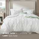 Bedsure Queen Comforter Set White - Bed in a Bag Queen Size Bedding 7 Pieces, GentleSoft Pintuck Bed Set Gift for Family, Pinch Pleat All Season Comforter with Sheets, Pillowcases & Shams