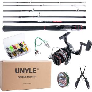 Fishing Rod and Spining Reel Combo, 24T Carbon Spin Fishing Rod 6.6"/7"/8", 6 Piece Portable Travel Spining Fishing Rod, Fishing Kits with Lures, Freshwater Saltwater Trout Bass Walleye Pike