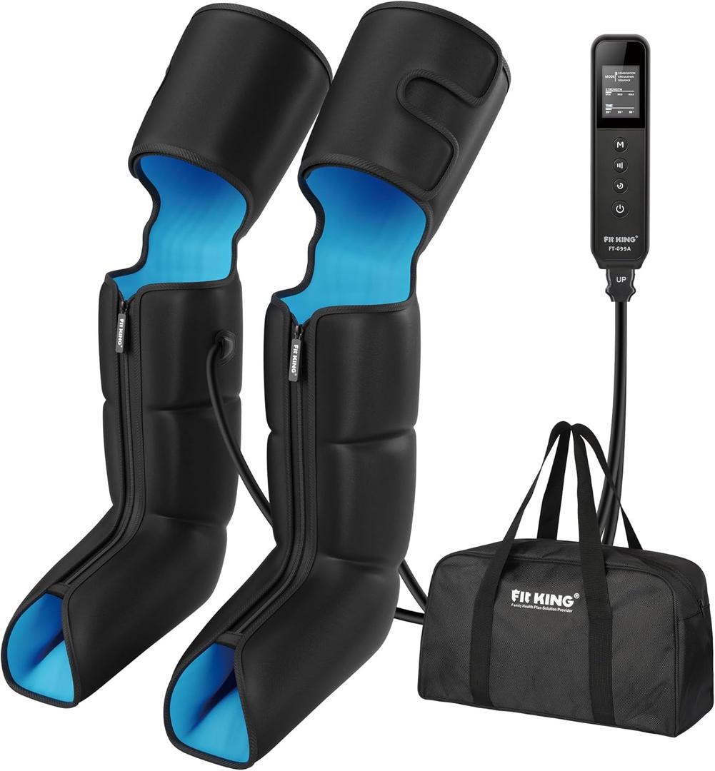 FIT KING Air Compression Leg and Foot Boots Massager for Circulation from Foot to Thigh to Relieve Pain, Swelling, Edema - Pressure Sensor & LCD Display & 3 Timer Optional