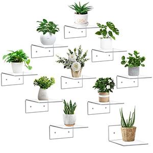 PuzFun 10 Pack Acrylic Floating Shelves for Wall, Wall Mounted Small Hanging Display Shelves for Plants, Funko Pop Figures, Adhesive Shelf for Bedroom, Picture Toy Clear Display Shelf
