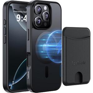 TopMade iPhone 16 pro Case with Magnetic Wallet Card Holder, Hold 4 Cards Magnetic Wallet Phone Case, Translucent Removable Slim Shockproof Case for iPhone 17 Pro 6.3 inch, Dark Black