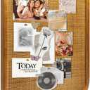20" x 30" Bulletin Board, Round-Edged Rectangle Cork BoardWooden Frame with Boho Style Rattan Wall Organizer,5075Teng