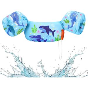HeySplash Swim Vest for Kids, Toddler Pool Floaties Fit Children Puddle Swimming Jumper Jacket with Safety Buckle, Water Wing Arm Pool Float for Boat Swim Trainer Boy Girl 3-5-6 (A Blue Shark, for kids 22-55 lbs)