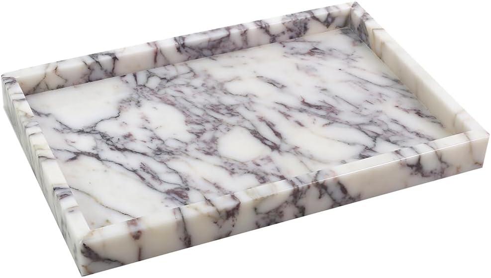 Luxurious Natural Marble Tray Hand Towel Organizer for Disposable Paper Napkins, Jewelry, Makeup Bathroom Vanity Sink Cosmetic Holder Bathtub Decorative Organizer Perfume Tray/Calacatta Viola