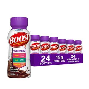 BOOST Women Balanced Nutritional Drink, Rich Chocolate, 8 fl oz (Pack of 24) (EXP 01/20/27)