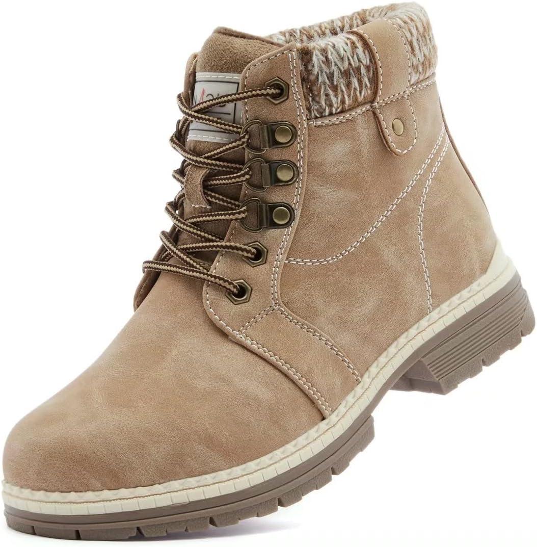 ANJOUFEMME Casual Winter Hiking Boots For Women - Womens Outdoor Snow Ankle Boots Waterproof Lightweight Lace up Fur Lined Walking Hiking Shoes, Size 8