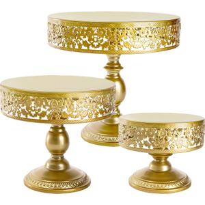 Jucoan 3 Pack Gold Metal Cake Stand Set, 8/10/12Inch Round Cake Stand, Cupcake Display Stand, Dessert Table Display Stand for Wedding Baby Shower Birthday Christmas New Year Party Dessert Table