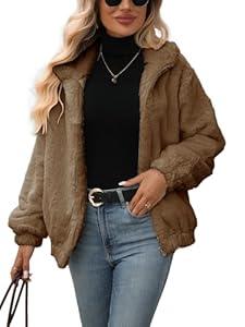 Vipwest Women's Faux Fur Cropped Coat Fall Winter Warm Fleece Jackets Full Zip Sherpa Jacket, Size S