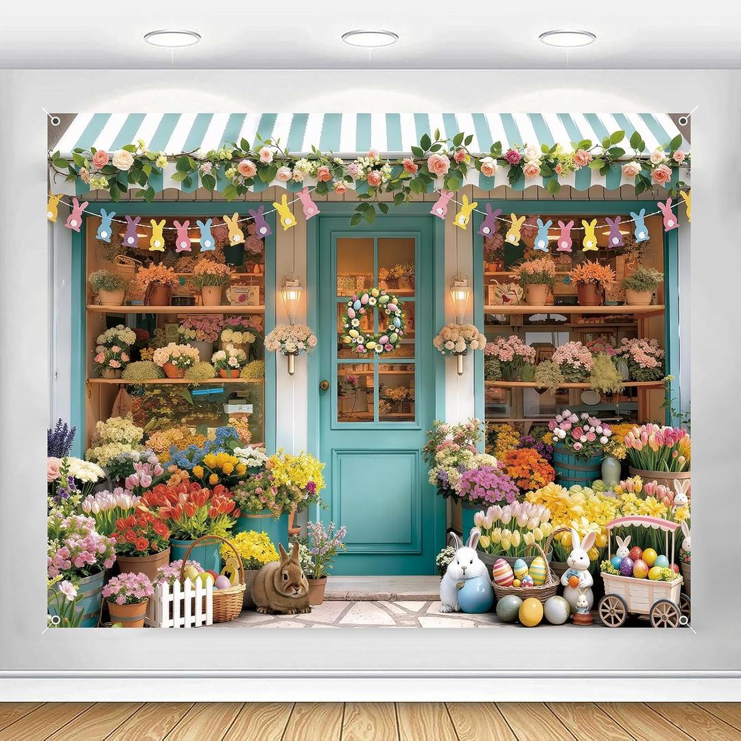 Spring Easter Backdrop 10x8ft Floral Bunny Eggs Photography Background Rabbit Flowers Banner Kids Adults Party Decorations Photo Props Fabric