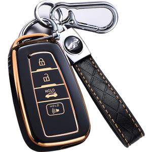 for Toyota Camry RAV4 Key Fob Cover with Keychain,for Highlander Corolla Avalon C-HR Prius GT86 Key Fob Case Premium Soft TPU 360 Degree Protector Key Holder (Balck)