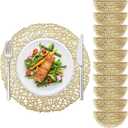 10Pcs Gold Placemats Round, Heat Resistant Woven Gold Placemats Hollow Out Pressed for Party Dinner Table, 14.96 inches