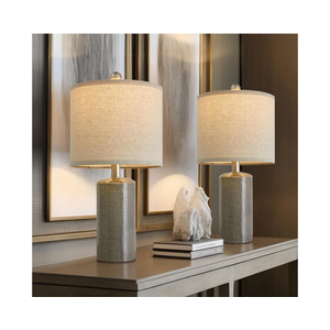 20.25/inch Modern Ceramic Table lamp Set of 2 Small Farmhouse Bedside lamp Dark Grey Nightstand Lamp End Table Lamps for Living Room Bedroom Study Office AMZ-T1109DG0