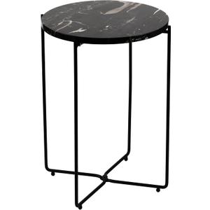 Real Natural Marble Top Metal Round Side End Table, Modern Lightweiht Bedside Small Coffee Table for Living Room Bedroom Small Space Black
