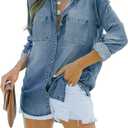 imesrun Womens Button Down Denim Shirt Chambray Casual Long Sleeve Collared Boyfriend Jean Jacket Shacket with Pockets (Large)