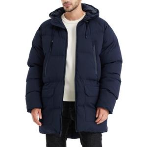 Men's Long Winter Coat Hooded Warm Quilted Jacket Water-resistant Cold Weather Parka (4X-Large, Navy)