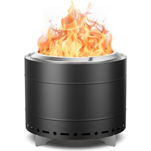 19.5 inch Smokeless Fire Pit with Carry Bag, Stainless Steel Outdoor Smokeless Firepit, Wood Burning Fire Pits for Camping, Bonfire,Low Smoke Firepit for Outside(Black)