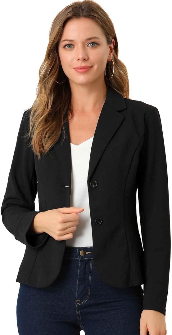 Allegra K Women's Work Office Blazer Stretch Lapel Collar Long Sleeve Jacket Suit Blazer, Small