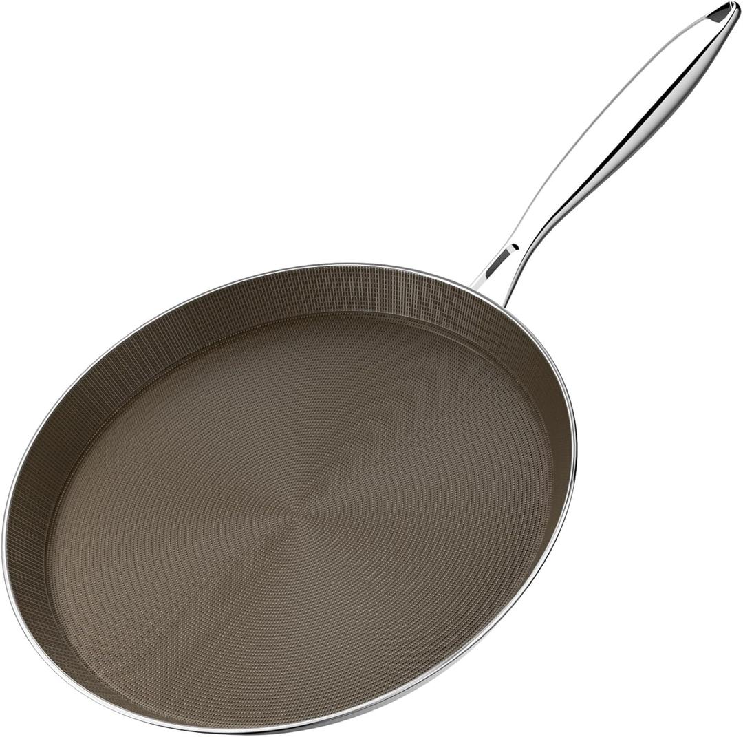Stainless Steel Crepe Pan - 10 Inch Titanium Ceramic Nonstick Crepe Pan, Stainless Steel Pancake Pan, Non Stick Flat Skillet Tawa Dosa Tortilla Griddle Pan, Induction Compatible, PFOA&PFAS Free