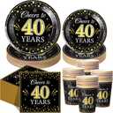 Pickmesh 250 Pcs 40th Birthday Party Supplies Decorations Serve 50 Black Gold Cheers to 40 Years Disposable Paper Plates Napkins and Cups for Women Men 50th Birthday Wedding Anniversary Party Supplies, approx. 9 inches