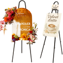 57"–42" Height Adjustable Black Easel Stand for Signs, 4 Display Modes, Stable at Any Position with 4 Hooks – Perfect Welcome Sign Stand, Heavy Duty Easel Stand for Wedding Sign,Parties, Art & Events