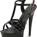 Womens Platform T-Strap High Stiletto Heel Sandals Fashion Slingback Round Peep Toe Thick Sole High Heels With Adjustable Ankle Strap Buckle For Party Prom 38