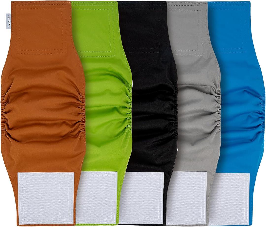 Pet Soft Dog Diapers Male, 5 Pack Male Dog Belly Bands, High Absorbing Washable Males Dog Wraps for Doggie Puppy(Classic, M)