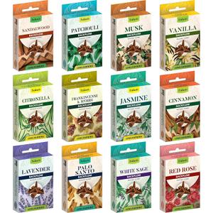 Tulasi Backflow Incense Cones with Natural Oils, Scents Set of 12 Fragrances (120 Cones) Calming Home Aromatherapy, Yoga, Meditation, Relaxing, Mixed Scents with Natural Oils