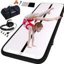 DOBESTS Inflatable Air Gymnastics Mat Tumbling Mat Tumble Track Gymnastics Training Mats for Kids Home 6.6ft 10 ft 13ft 16ft 20ft 4/8in Thick Air Mats for Dance Yoga Cheer Water With Pump (Black)