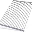 Roll Up Dish Drying Rack 20.5"(L) x 13.8"(W) - Stainless Steel and Silicone Dish Drying Mat Over The Sink Foldable Drain Rack Multipurpose Dish Drainer Extra Large, Gray