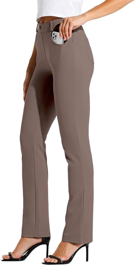Willit Women's Yoga Dress Pants Straight Leg Work Slacks Stretchy Office Casual 4 Pockets Belt Loops 28"/29"/30"/31"/33" (Medium, Deep Taupe)