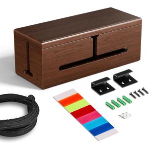 HomeBliss Large Cable Management BoxStylish Wire Organizer, Wire Concealer and Wire Management BoxWire Management Box with Protective Sleeve (Brown)