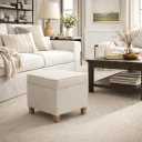 Homepop Home Decor | K7342-F2067 | Classic Square Storage Ottoman with Lift Off Lid | Ottoman with Storage for Living Room & Bedroom, Cream Woven, 17.5"D x 17.5"W x 16.5"H