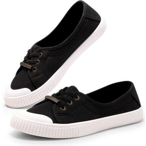 Harvest Land Womens Canvas Low Top Sneakers Slip on Shoes for Women Fashion Walking Sneakers (9, Black)