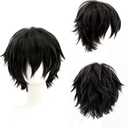 Men's Anime Short Black Cosplay Wig,Unisex Short Layered Synthetic Accessory Hair Wig+Hair Cap for Cosplay Halloween Costume